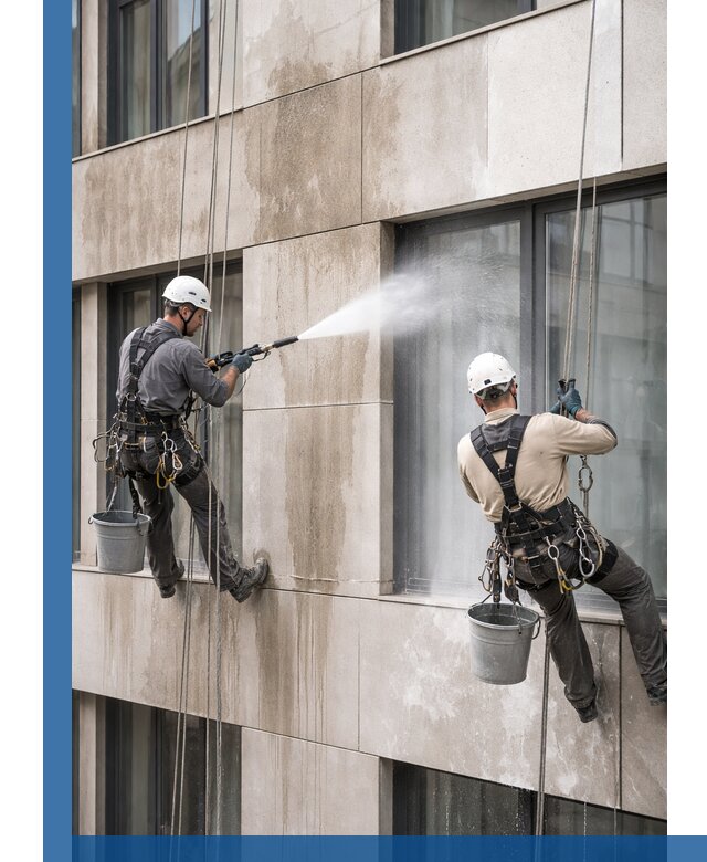 Послестроительная мойка фасада промышленным альпинизмом в Нижнекамске