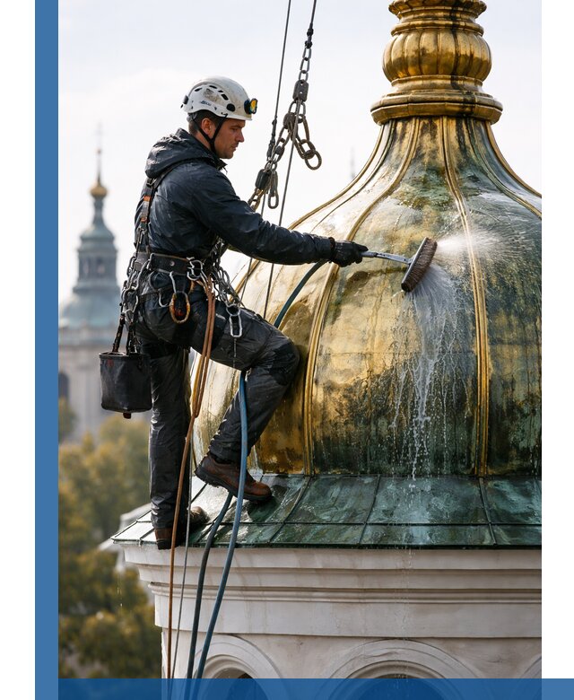 Профессиональная мойка куполов и шпилей высотными альпинистами в Нижнекамске