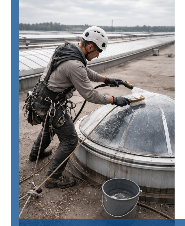 Мойка зенитных фонарей на кровле для промышленных объектов в Нижнекамске