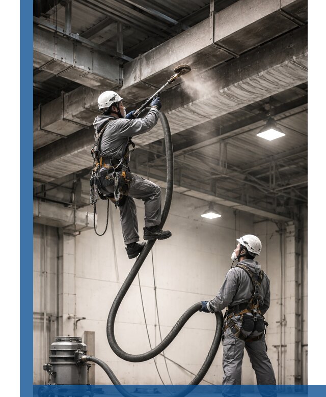 Обеспыливание потолочных конструкций в Нижнекамске промышленным альпинизмом