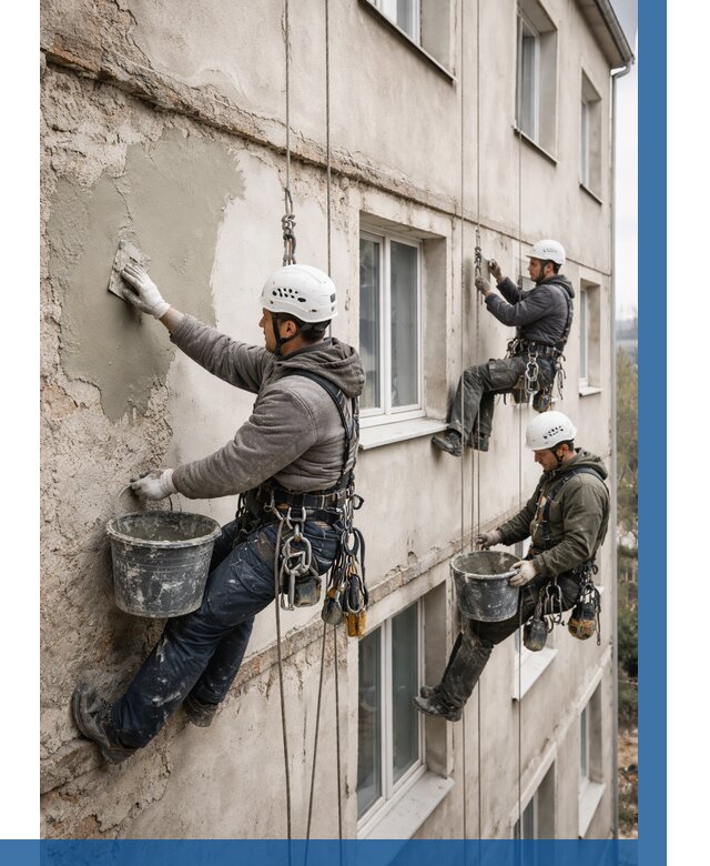 Ремонт штукатурного фасада в Нижнекамске от 760 р. под ключ | ВЫСОТНИК-Нжм