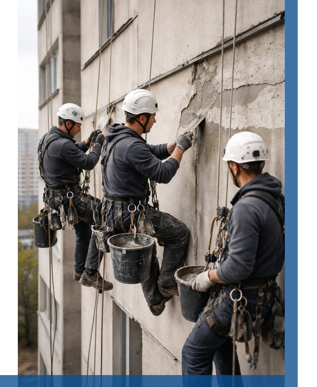 Ремонт бетонных элементов фасада в Нижнекамске от 2535 р. | ВЫСОТНИК-Нжм