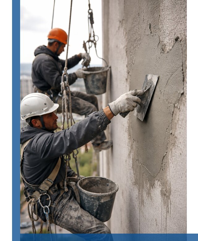 Штукатурка фасада на высоте в Нижнекамске профессиональные работы