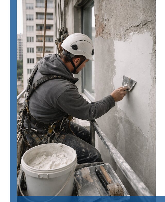 Шпаклевка фасадов на высоте с промальпинистами в Нижнекамске