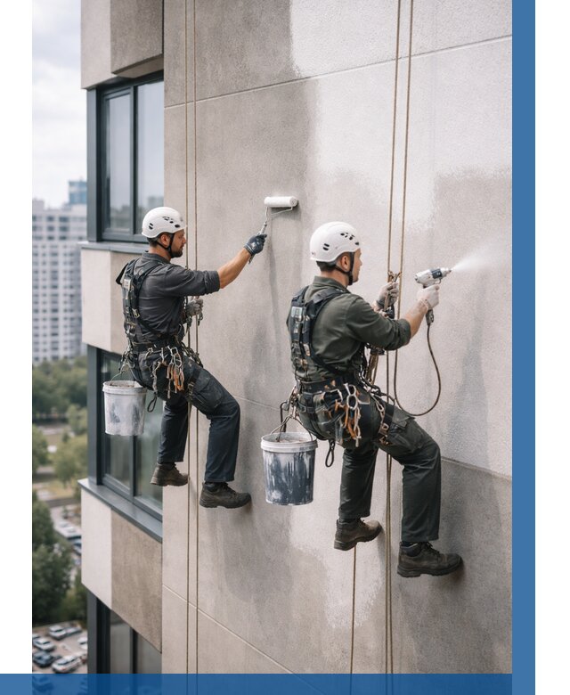 Покраска фасада альпинистами в Нижнекамске от 304 р. | ВЫСОТНИК-Нжм