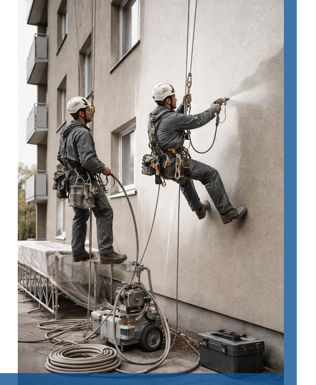 Безвоздушная покраска фасада в Нижнекамске от 223 р/м² | ВЫСОТНИК-Нжм