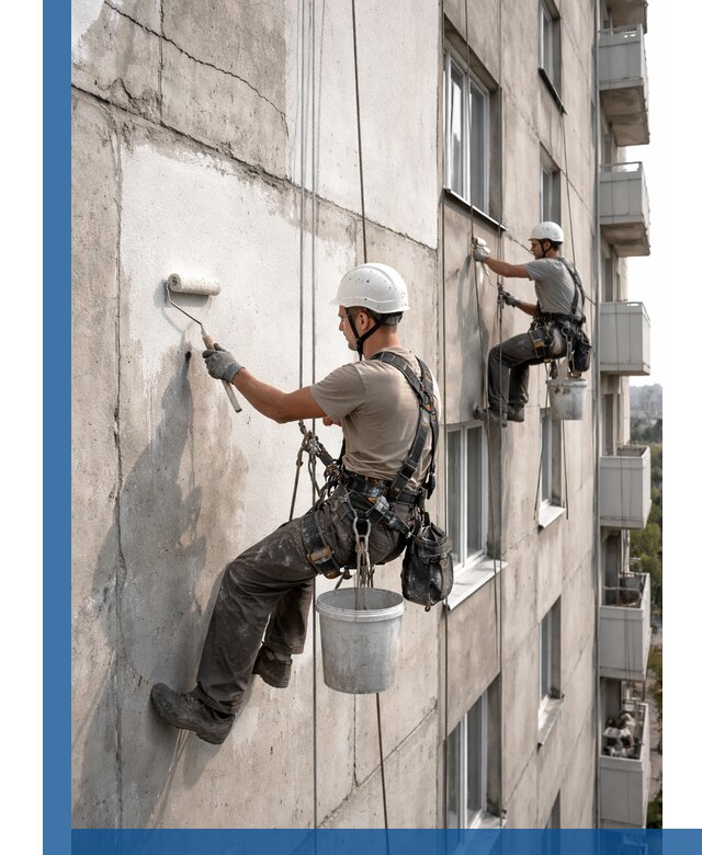 Покраска бетонного фасада в Нижнекамске для жилых и промышленных объектов