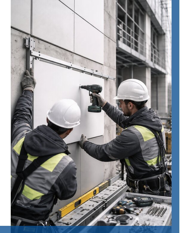 Монтаж композитных панелей фасада в Нижнекамске от 2535 р. | ВЫСОТНИК-Нжм