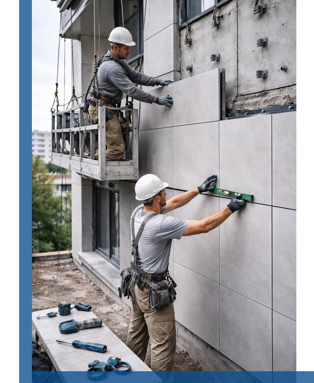 Монтаж керамогранита на фасад в Нижнекамске под ключ с гарантией качества