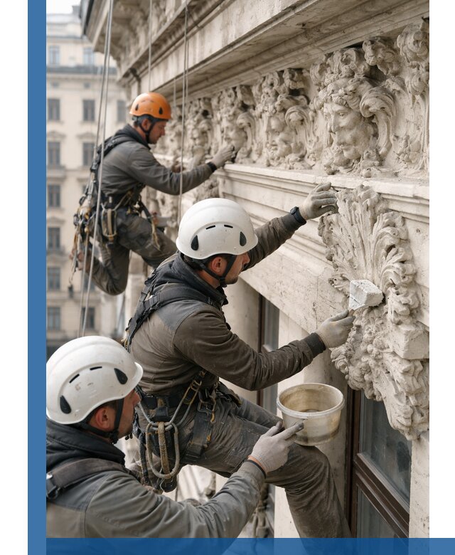 Реставрация фасадной лепнины с высотными работами в Нижнекамске