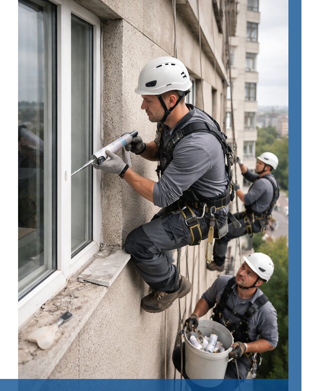 Герметизация оконных швов снаружи в Нижнекамске от 1521 р. | ВЫСОТНИК-Нжм