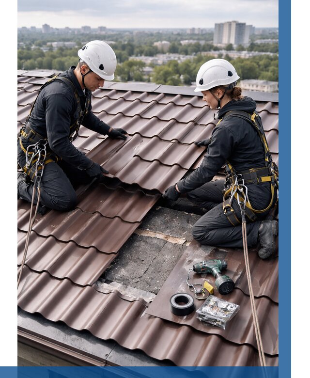 Ремонт металлочерепицы на крыше в Нижнекамске от 913 р. | ВЫСОТНИК-Нжм