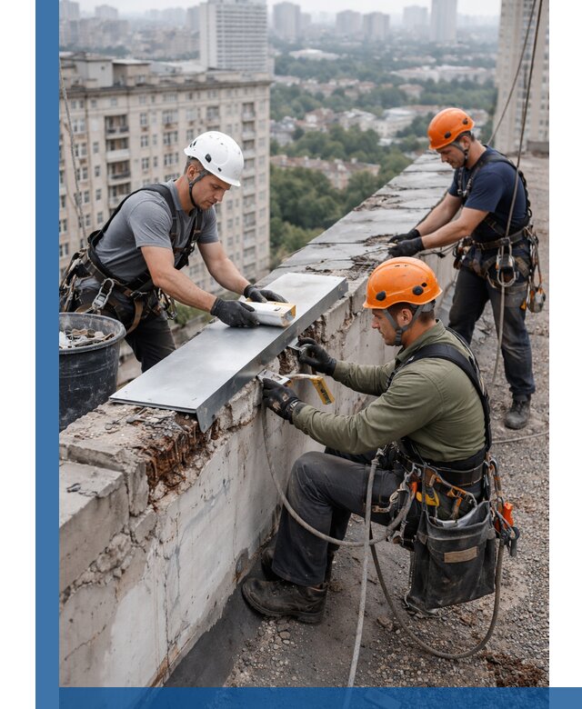 Ремонт парапета на кровле в Нижнекамске, высотные работы с гарантией