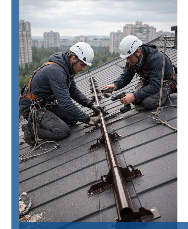Монтаж снегозадержателей на кровле зданий в Нижнекамске под ключ