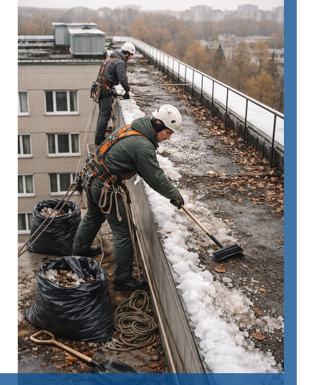 Очистка кровли по периметру в Нижнекамске от 558 р. | ВЫСОТНИК-Нжм