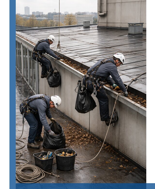Очистка кровли по периметру в Нижнекамске силами промышленных альпинистов