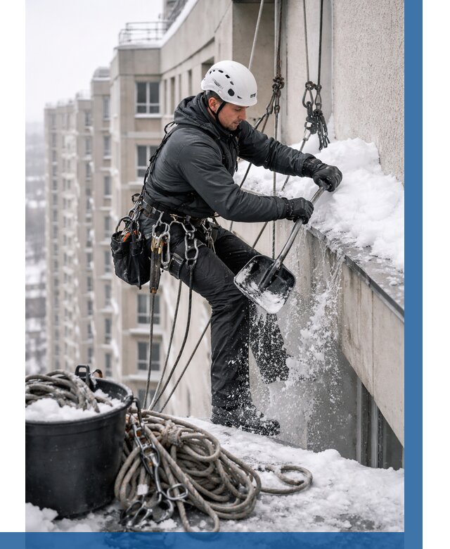 Очистка карнизов от снега в Нижнекамске от 304 р. | ВЫСОТНИК-Нжм