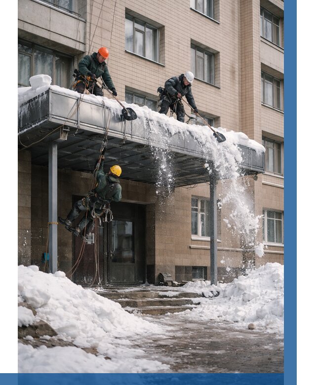 Очистка козырьков от снега в Нижнекамске от 3549 р. | ВЫСОТНИК-Нжм