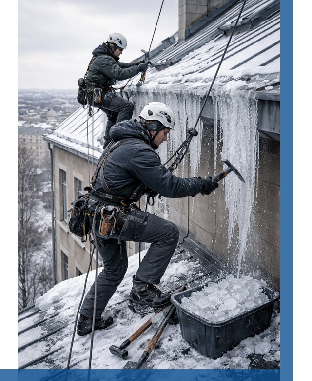 Удаление наледи с кровли в Нижнекамске от 5576 р. | ВЫСОТНИК-Нжм