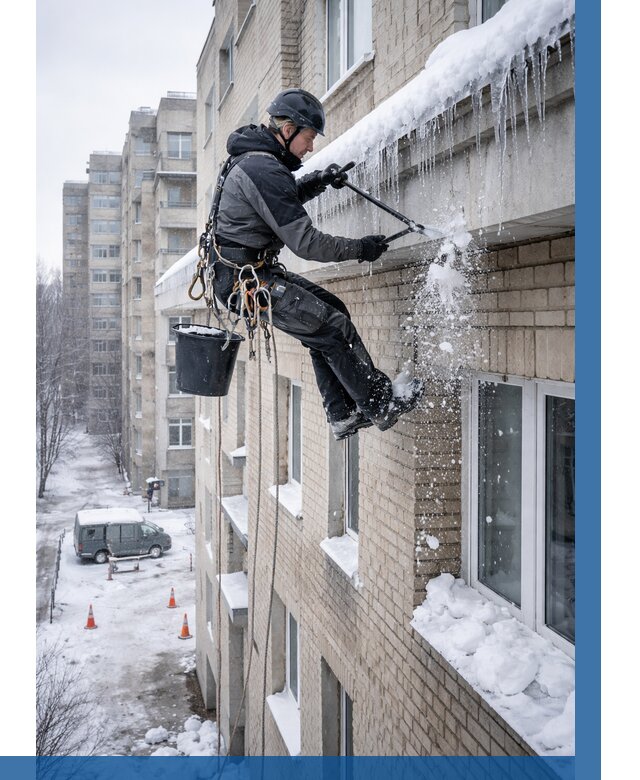 Удаление наледи с карнизов в Нижнекамске от 355 р. | ВЫСОТНИК-Нжм