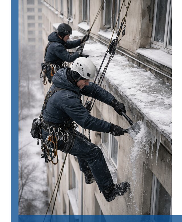 Удаление наледи и сосулек с карнизов в Нижнекамске профессионально