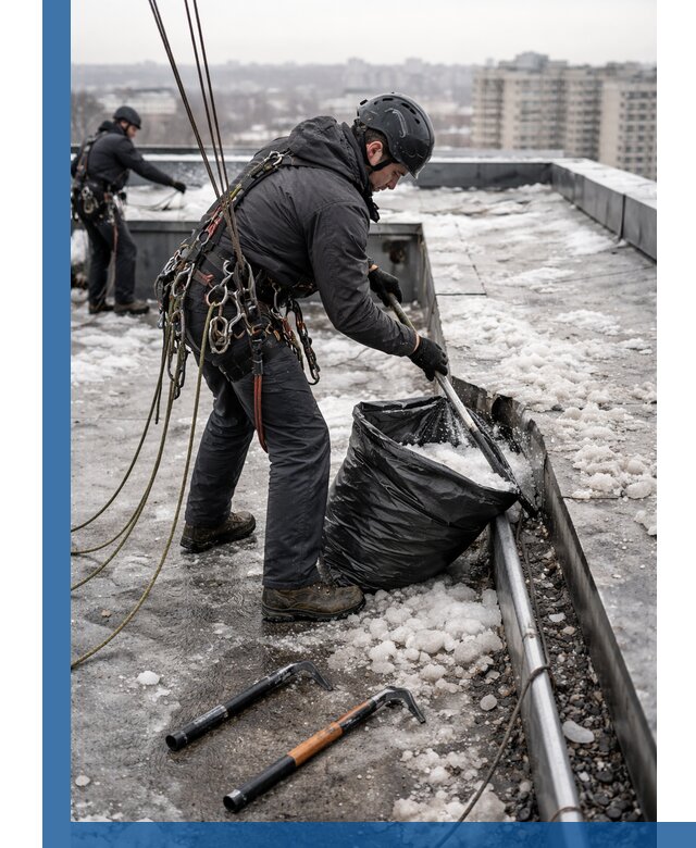 Аварийная очистка кровли в Нижнекамске от промальпинистов