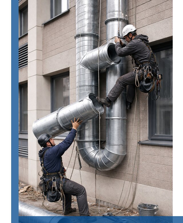 Монтаж фасадных воздуховодов в Нижнекамске с герметизацией и крепежом