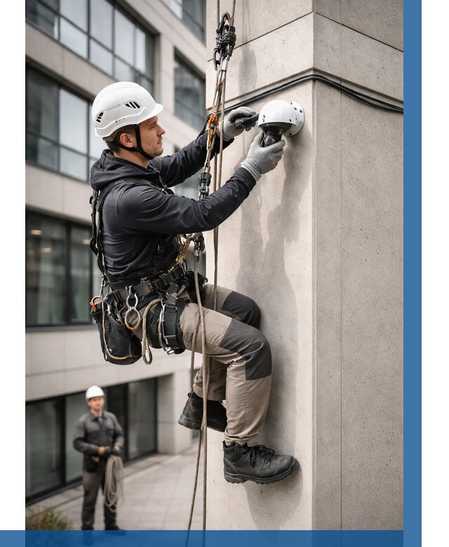 Монтаж камер видеонаблюдения на фасаде в Нижнекамске от 8618 р.-ВЫСОТНИК-Нжм