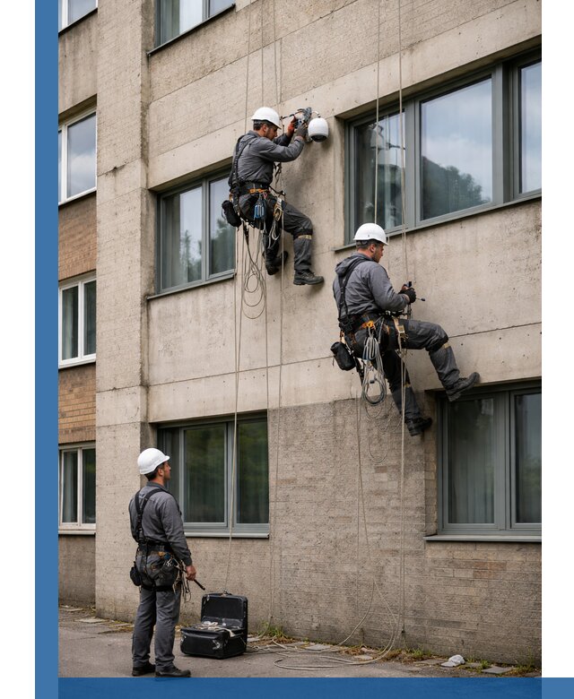 Монтаж фасадных камер видеонаблюдения в Нижнекамске под ключ