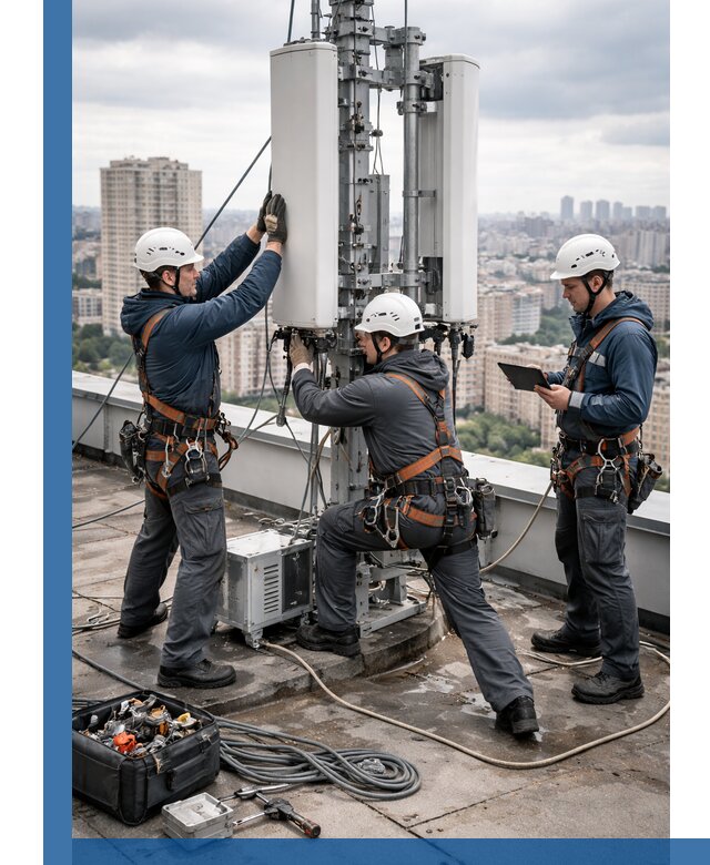 Монтаж антенн связи на крыше в Нижнекамске с вводом в эксплуатацию