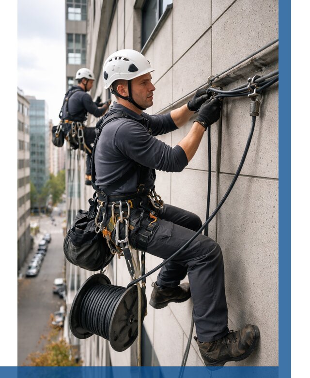 Прокладка кабеля по фасаду в Нижнекамске от 355 р. | ВЫСОТНИК-Нжм