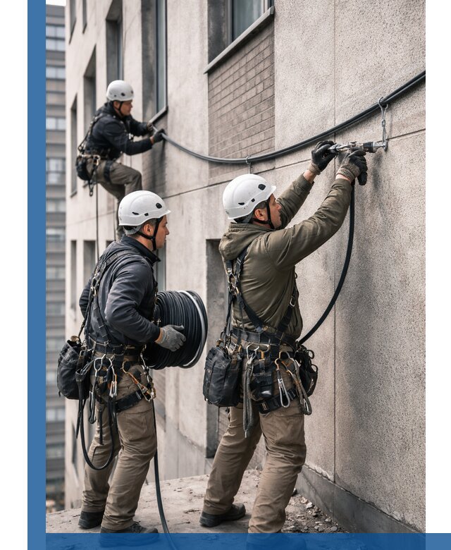 Прокладка кабеля по фасаду в Нижнекамске, профессиональный монтаж