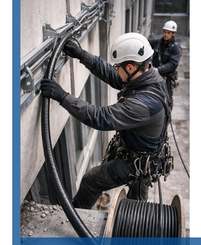 Протяжка кабеля питания на высоте в Нижнекамске с гарантией безопасности и качества