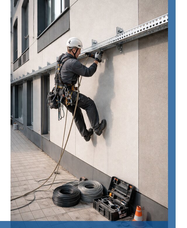 Монтаж кабельных лотков на фасаде в Нижнекамске от 1217 р. | ВЫСОТНИК-Нжм