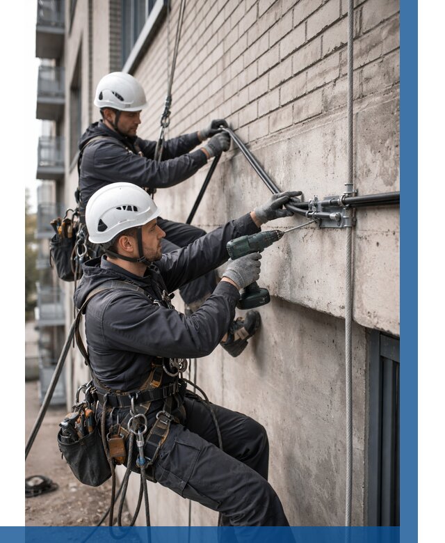 Крепление кабеля на фасаде в Нижнекамске от 355 р. | ВЫСОТНИК-Нжм