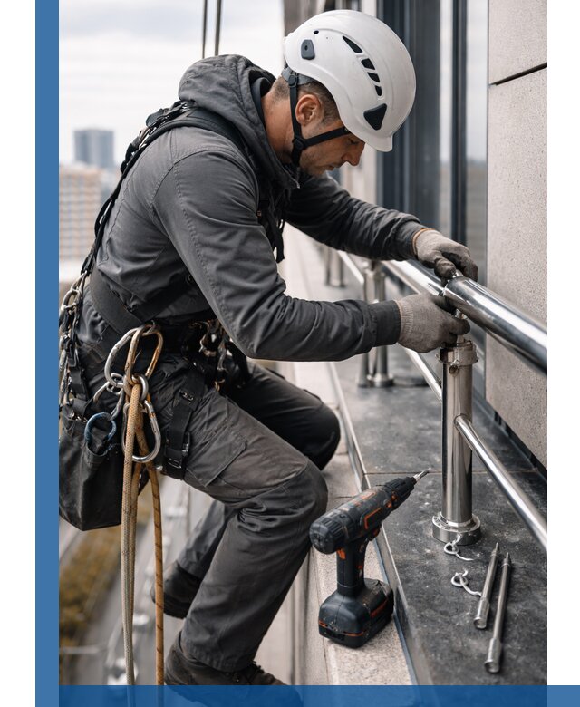 Монтаж ограждений на высоте в Нижнекамске для зданий и конструкций