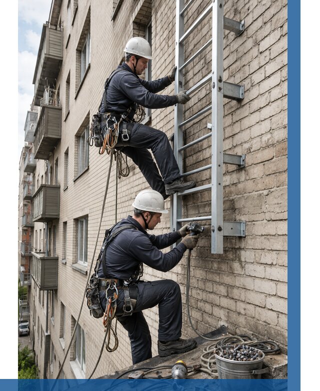 Монтаж пожарной лестницы в Нижнекамске от 25348 р заказать у ВЫСОТНИК-Нжм