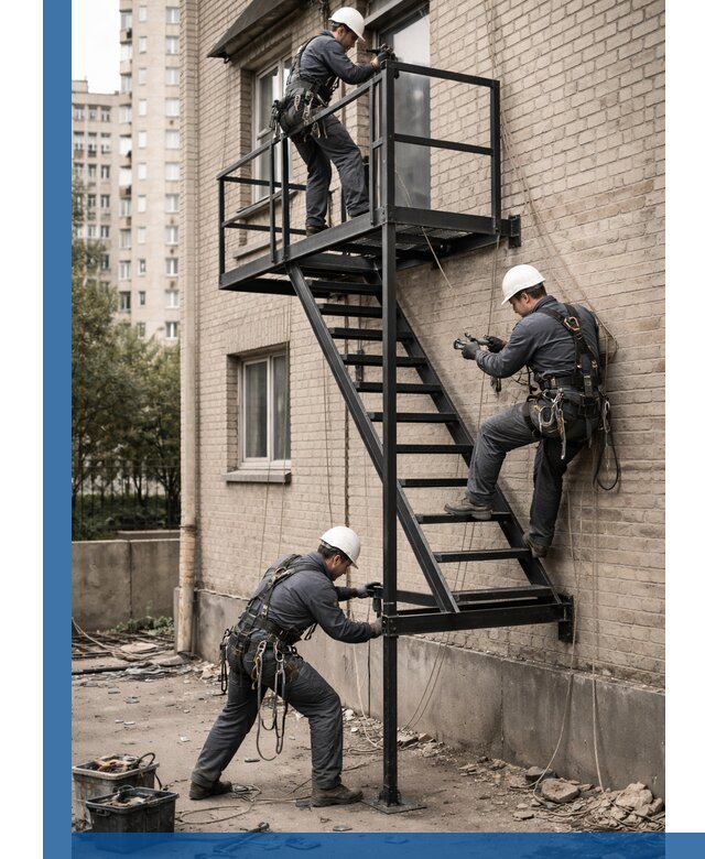 Монтаж пожарной лестницы в Нижнекамске, установка и крепление