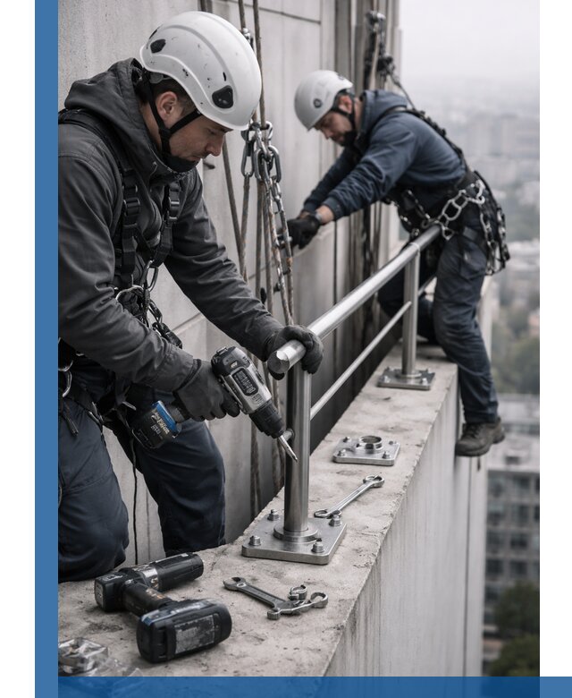 Монтаж перил на высоте в Нижнекамске для жилых и промобъектов