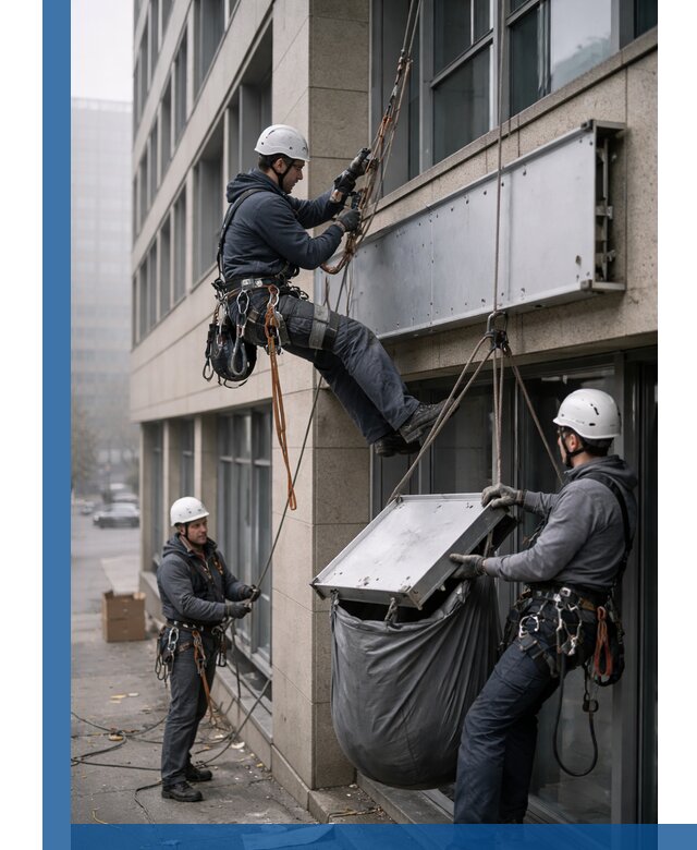 Демонтаж рекламной вывески с высотными работами в Нижнекамске