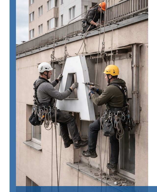 Ремонт и восстановление наружных вывесок на высоте в Нижнекамске