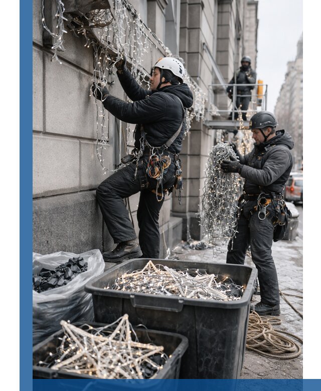 Демонтаж новогоднего оформления и гирлянд в Нижнекамске