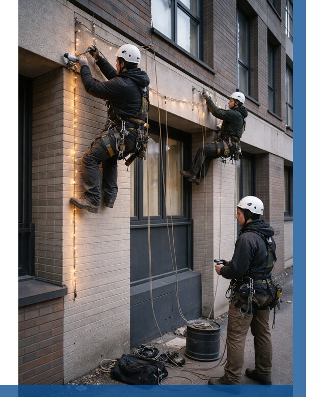 Монтаж гирлянд на фасаде в Нижнекамске от 3549 р. | ВЫСОТНИК-Нжм