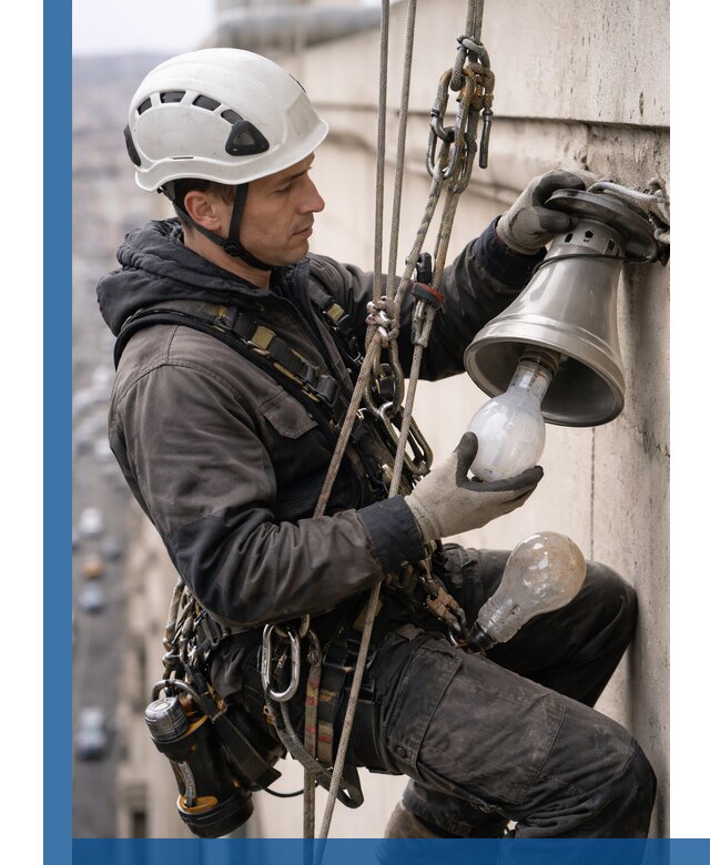 Замена ламп на высоте в Нижнекамске профессионально и быстро