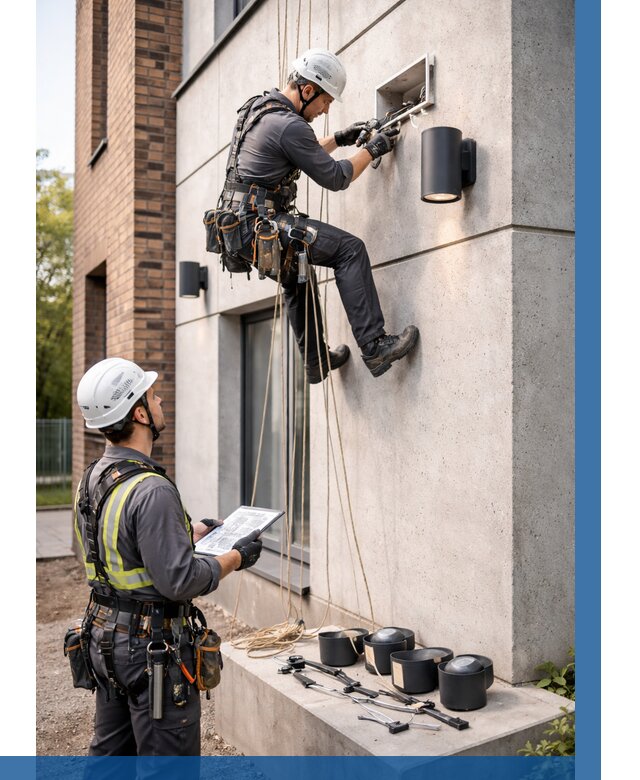 Монтаж фасадного освещения в Нижнекамске от 2535 р. | ВЫСОТНИК-Нжм