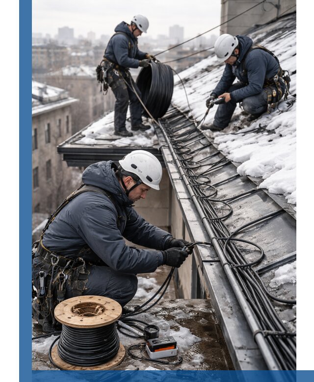 Монтаж греющего кабеля на кровле в Нижнекамске под ключ