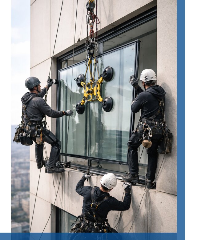 Монтаж стеклопакетов на высоте в Нижнекамске от 3244 р. | ВЫСОТНИК-Нжм