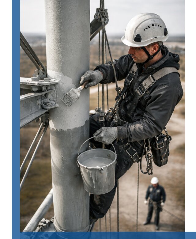 Покраска мачт связи в Нижнекамске промышленными альпинистами
