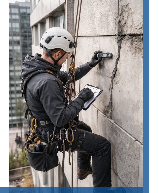 Обследование фасада альпинистами в Нижнекамске от 122 р. | ВЫСОТНИК-Нжм