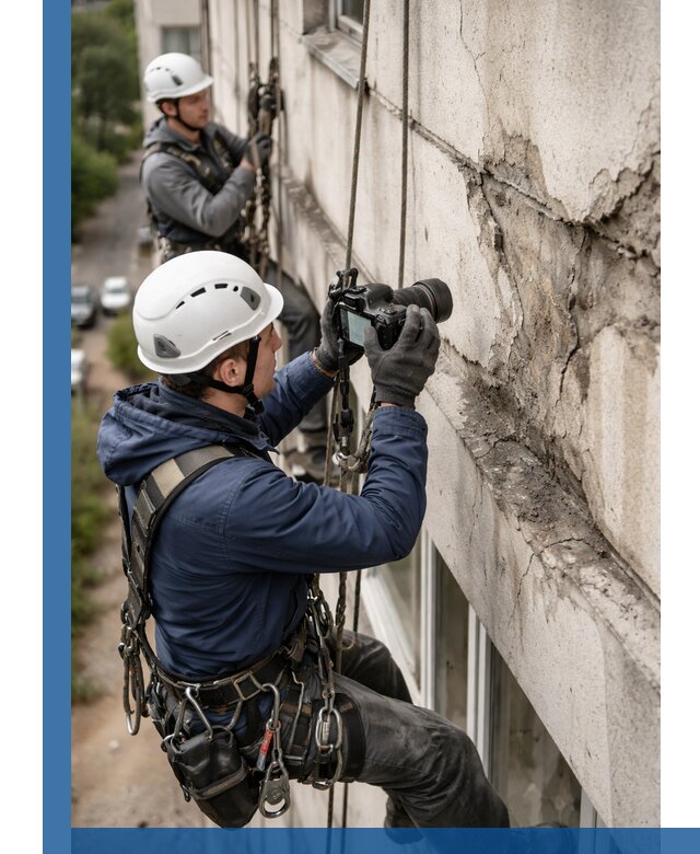 Фотофиксация дефектов фасада с высотной съемкой в Нижнекамске